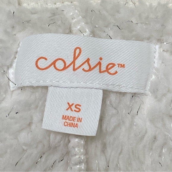 Colsie White Fuzzy Pajama Romper XS Cozy Hooded Metallic Lounge One-Piece - Picture 6 of 8